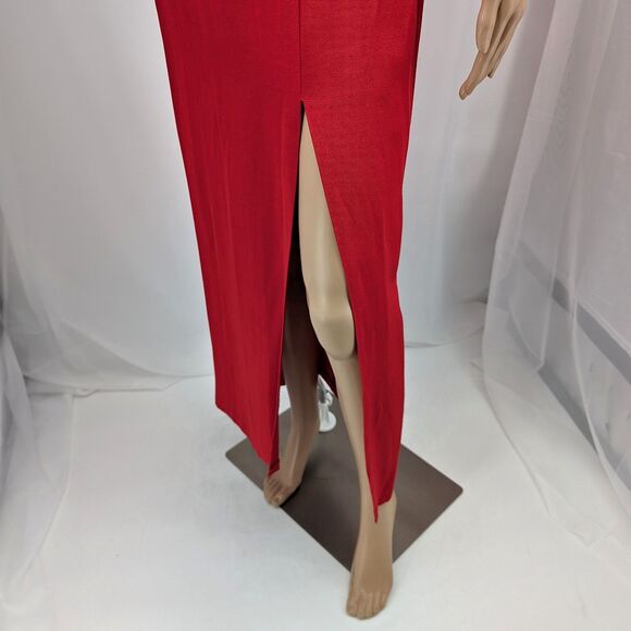 Vintage 1990s Faviana Prom Gown Red Maxi Dress Beaded Siren Pageant Size 3 - Picture 6 of 9